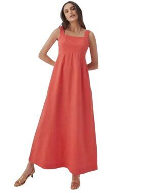 PACT Women's Canopy Linen Blend Maxi Dress Cayenne Size L NWT